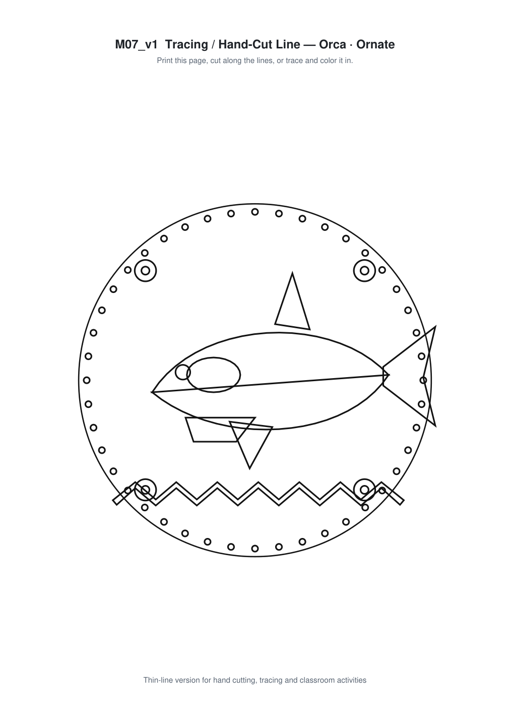Orca Ornate Paper Cut Panel - Free SVG + PDF Pack - line art
