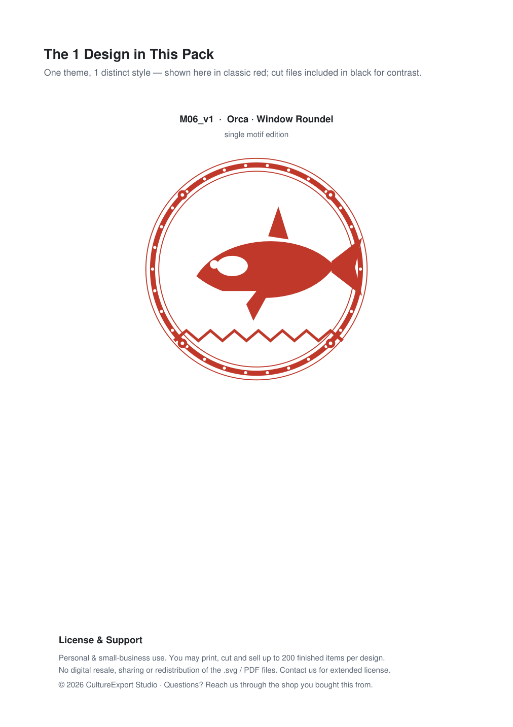 Orca Window Roundel Paper Cut - Free SVG + PDF Pack - design