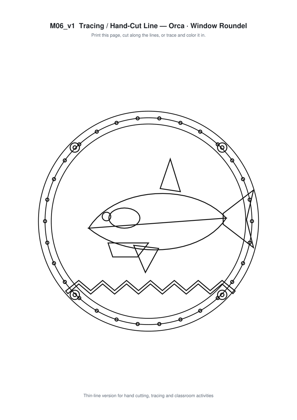 Orca Window Roundel Paper Cut - Free SVG + PDF Pack - line art