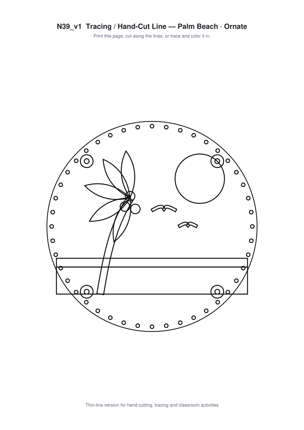 Palm Beach Ornate Paper Cut Panel - Free SVG + PDF Pack - line art