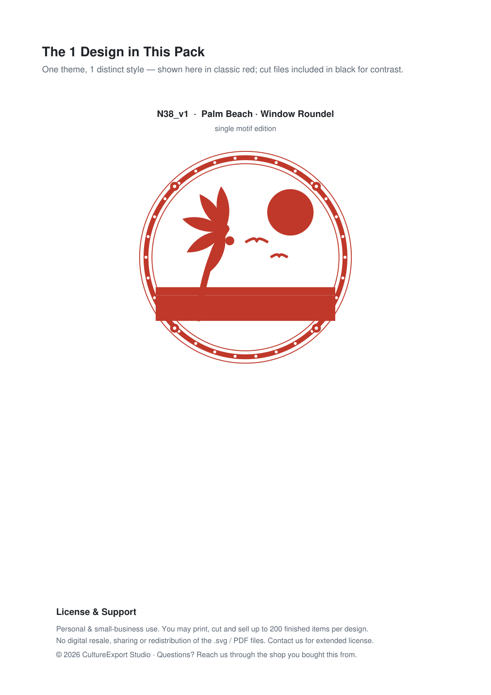 Palm Beach Window Roundel Paper Cut - Free SVG + PDF Pack - design