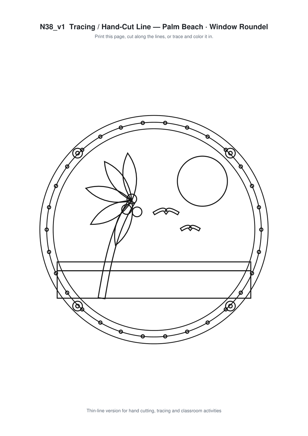Palm Beach Window Roundel Paper Cut - Free SVG + PDF Pack - line art