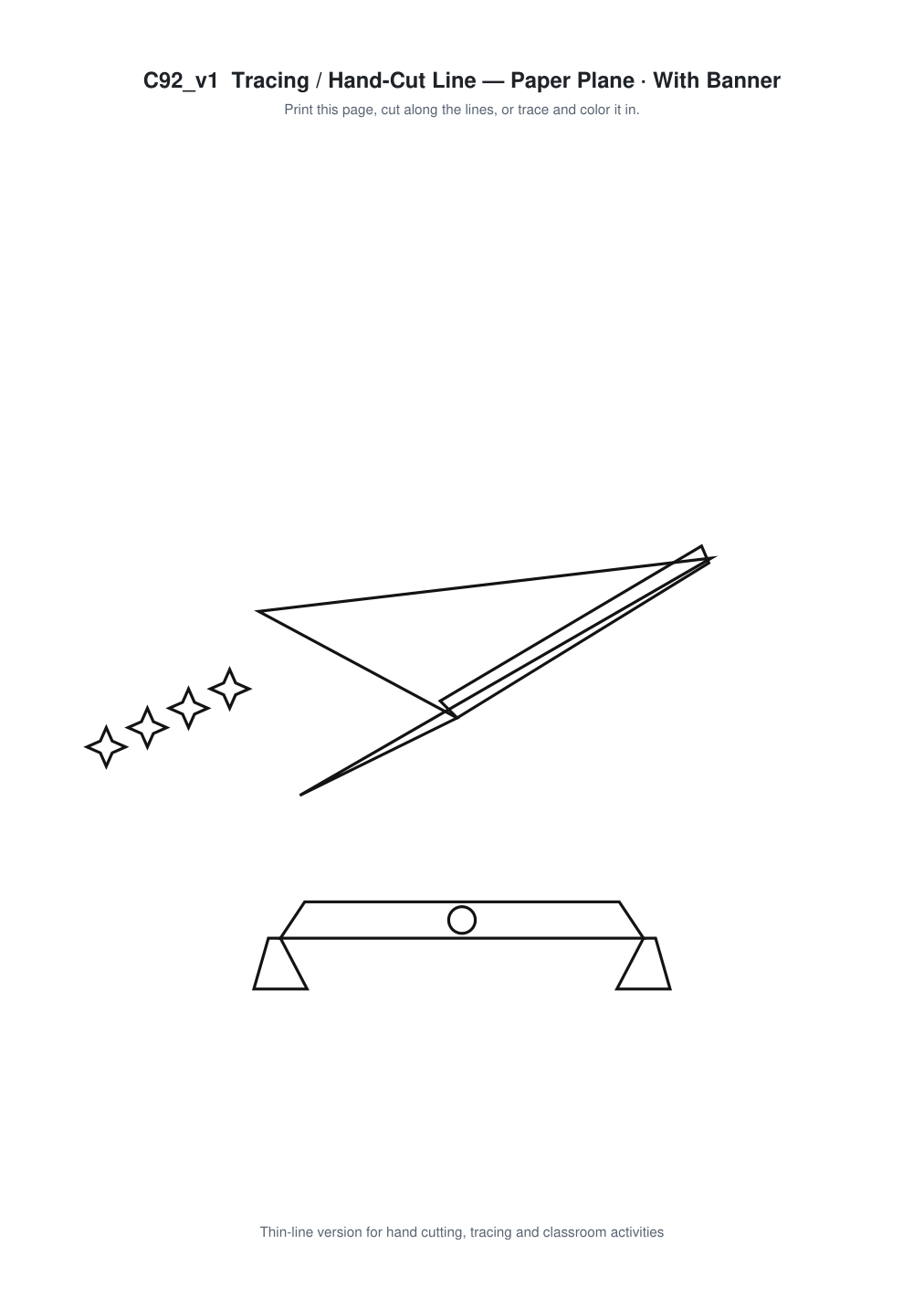 Paper Plane Banner Paper Cut - Free SVG + PDF Pack - line art