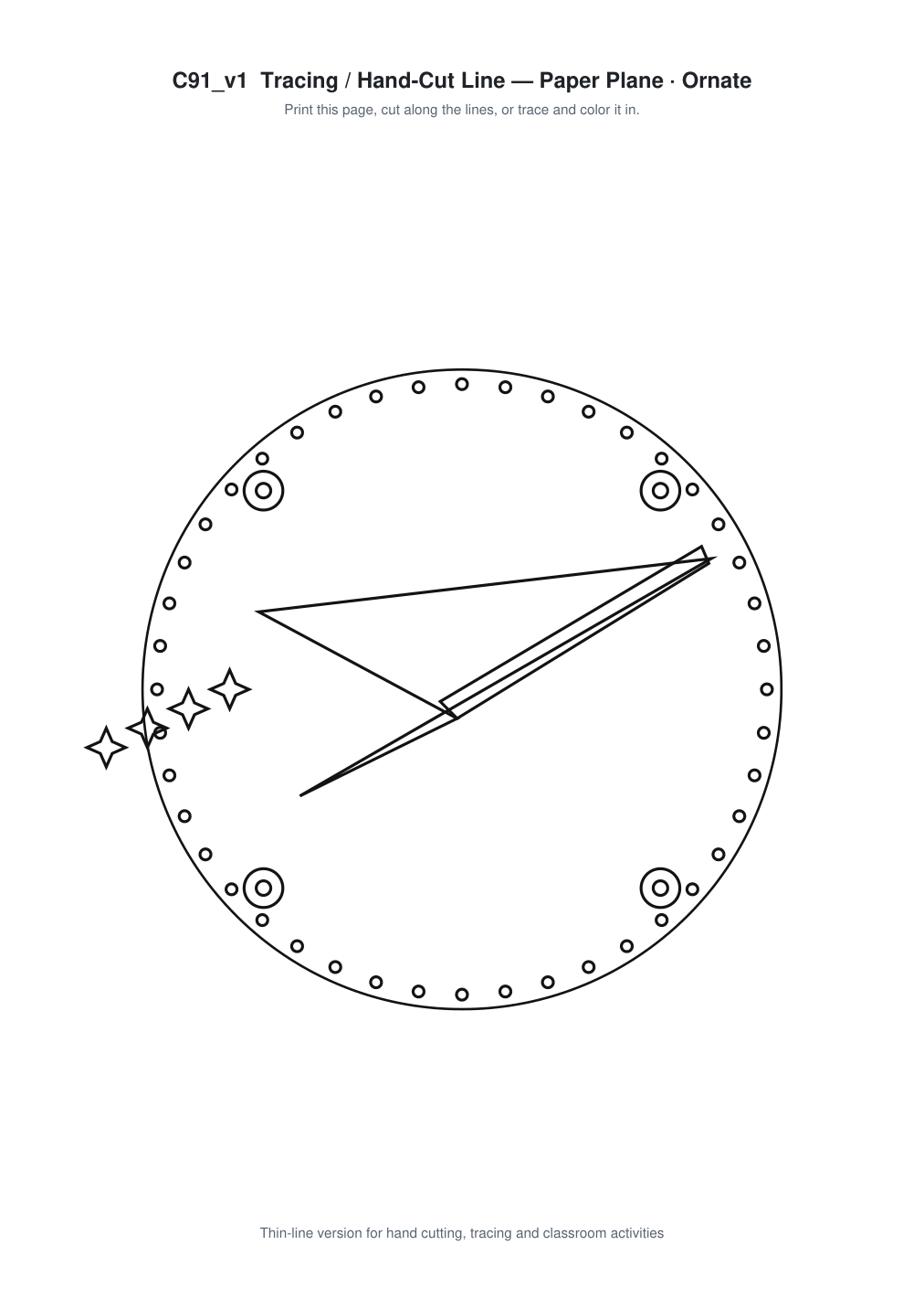 Paper Plane Ornate Paper Cut Panel - Free SVG + PDF Pack - line art