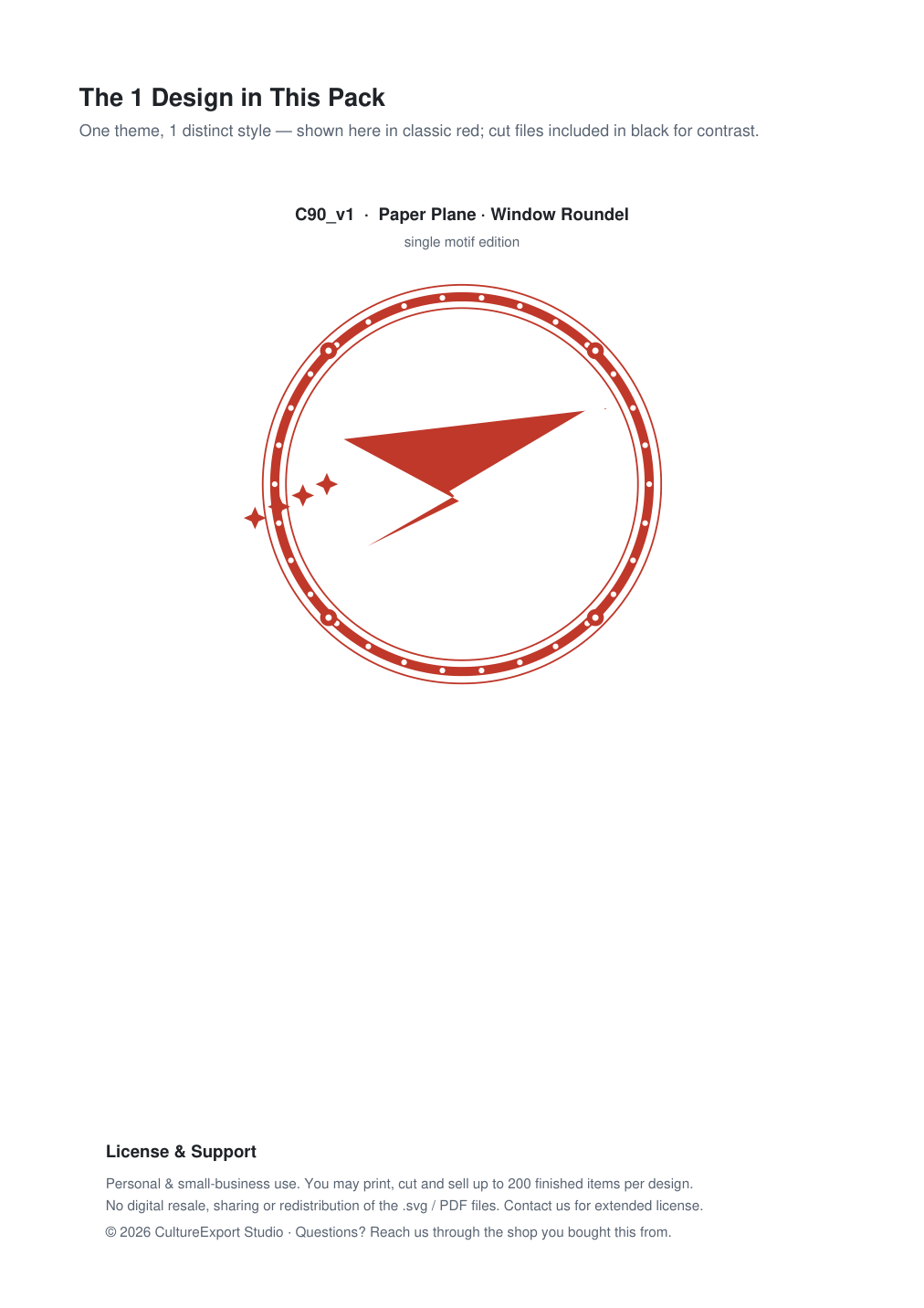 Paper Plane Window Roundel Paper Cut - Free SVG + PDF Pack - design