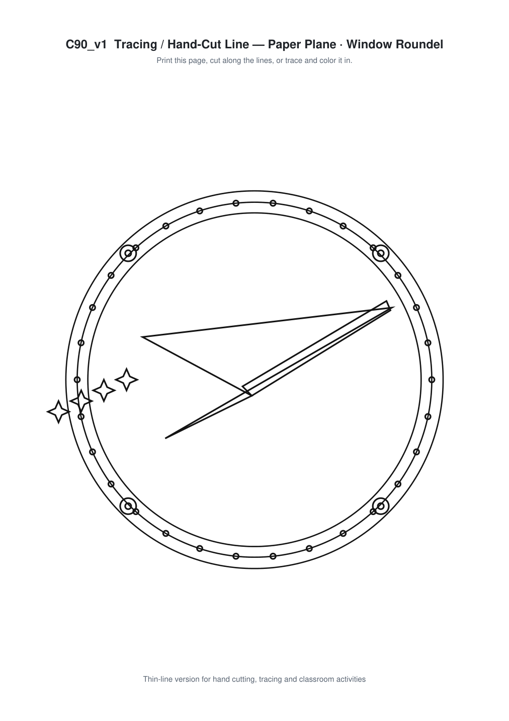 Paper Plane Window Roundel Paper Cut - Free SVG + PDF Pack - line art