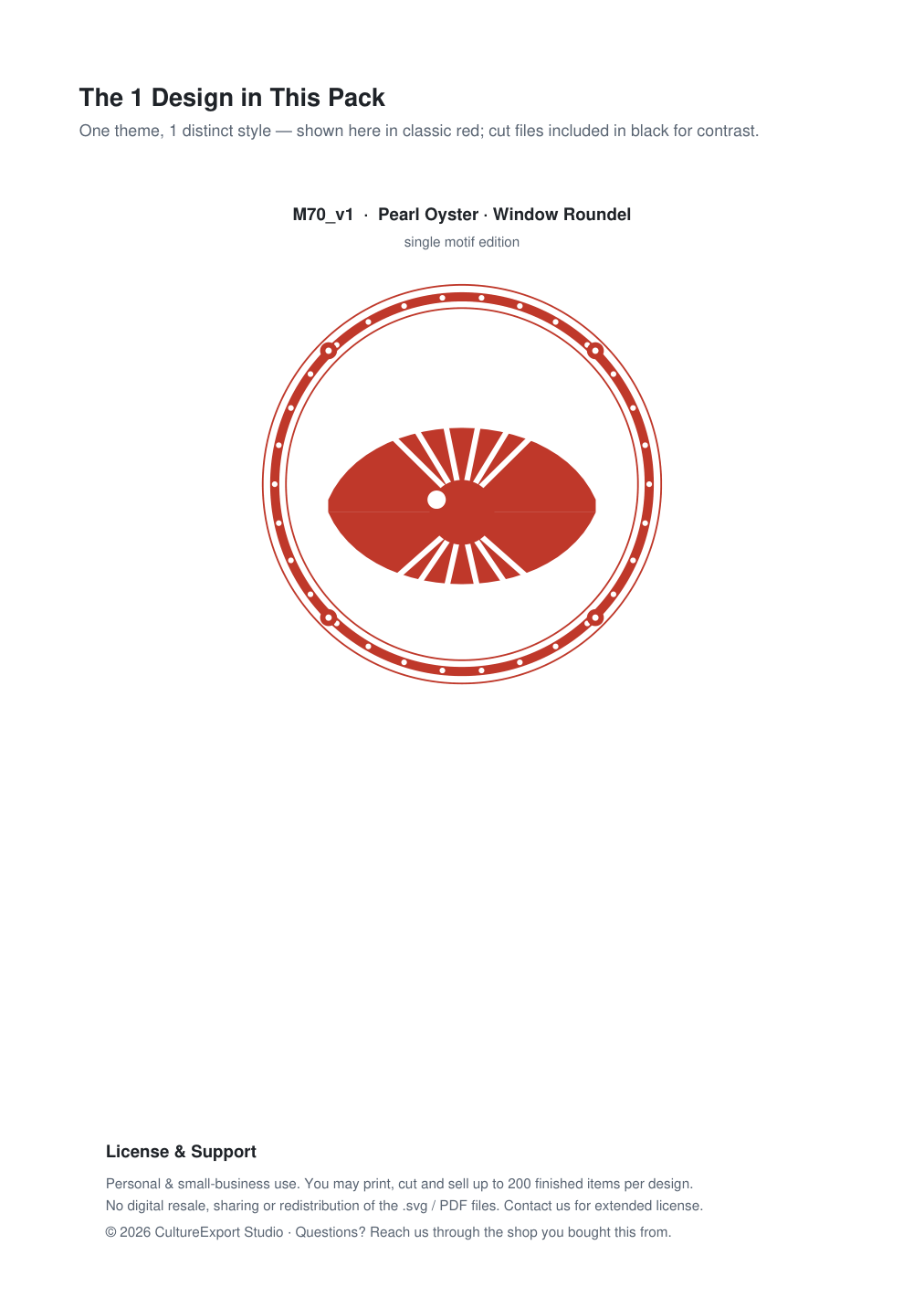Pearl Oyster Window Roundel Paper Cut - Free SVG + PDF Pack - design