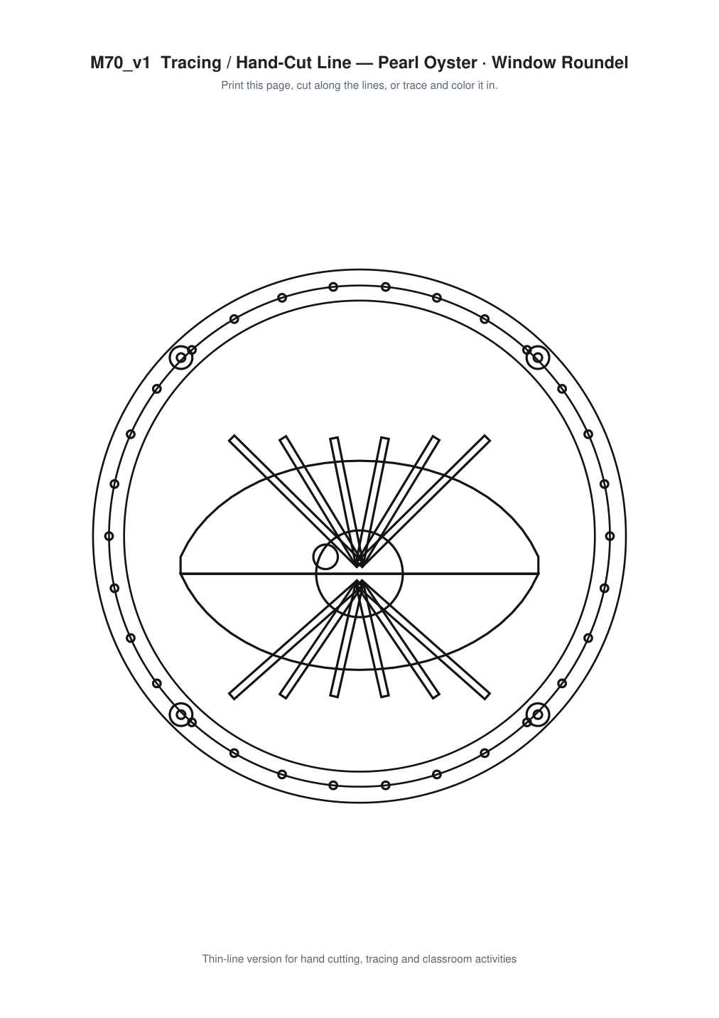 Pearl Oyster Window Roundel Paper Cut - Free SVG + PDF Pack - line art