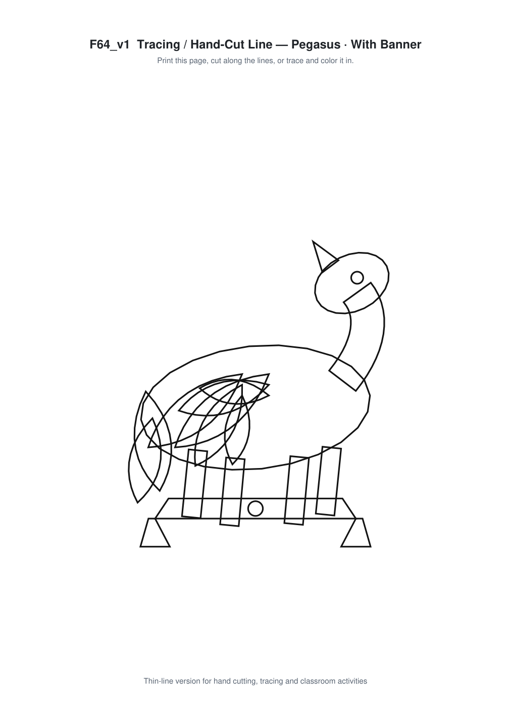 Pegasus Banner Paper Cut - Free SVG + PDF Pack - line art