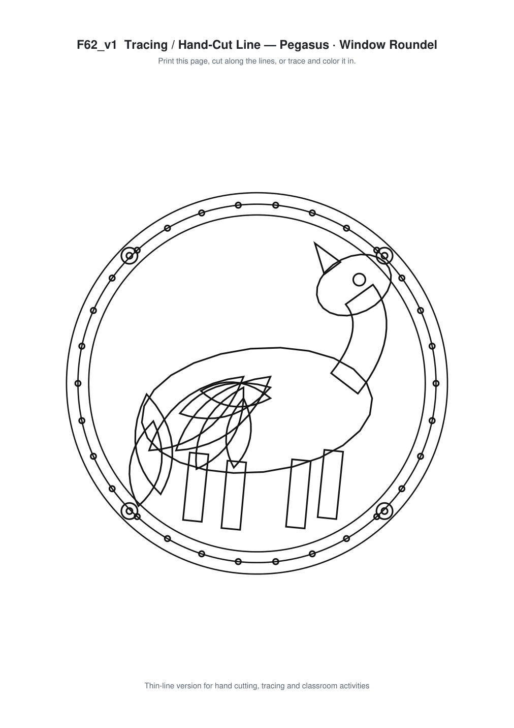 Pegasus Window Roundel Paper Cut - Free SVG + PDF Pack - line art