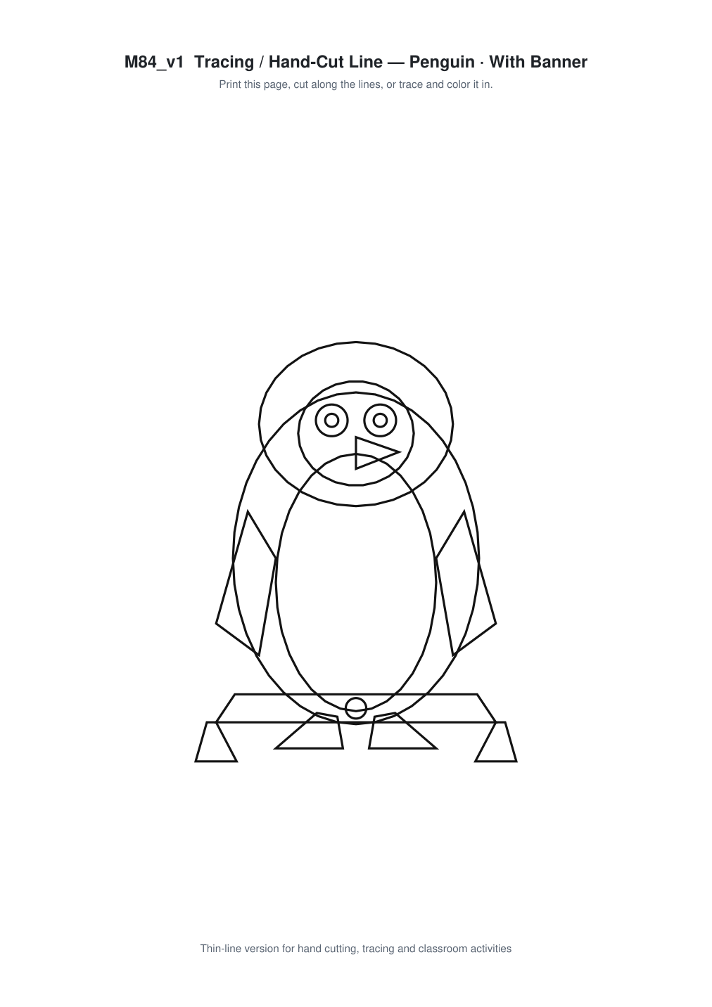 Penguin Banner Paper Cut - Free SVG + PDF Pack - line art