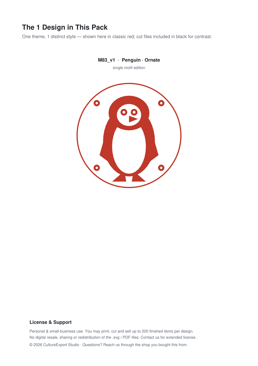 Penguin Ornate Paper Cut Panel - Free SVG + PDF Pack - design