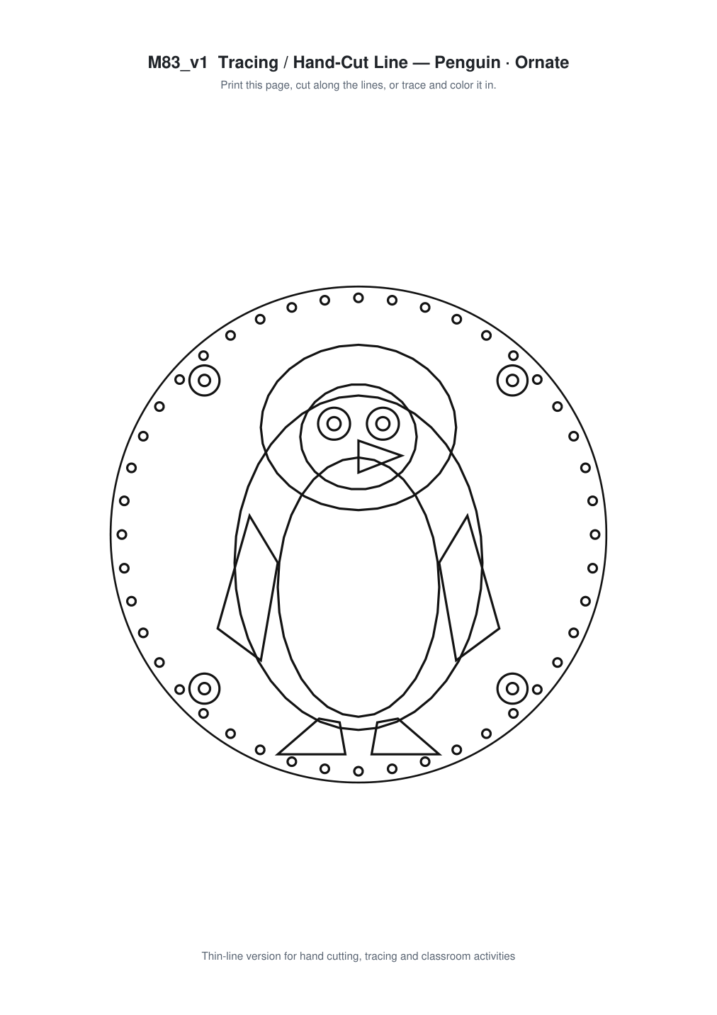 Penguin Ornate Paper Cut Panel - Free SVG + PDF Pack - line art