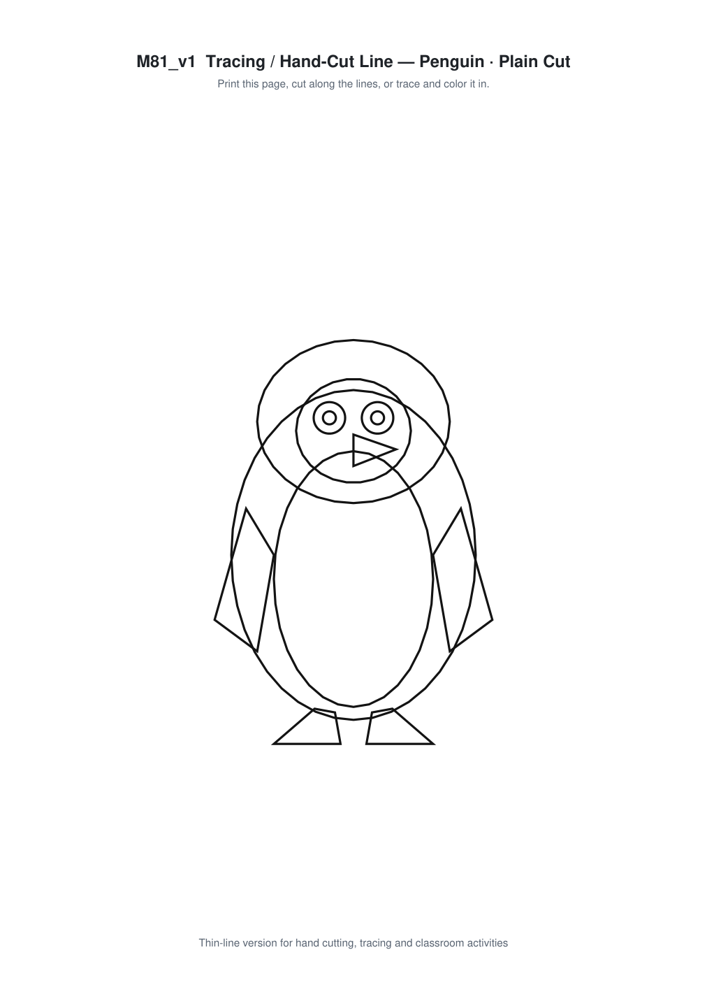 Penguin Paper Cut Template - Free SVG + PDF Pack - line art