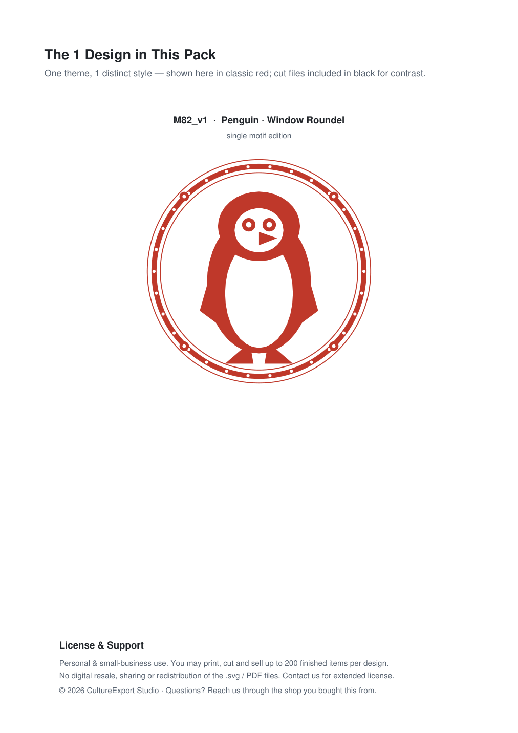 Penguin Window Roundel Paper Cut - Free SVG + PDF Pack - design