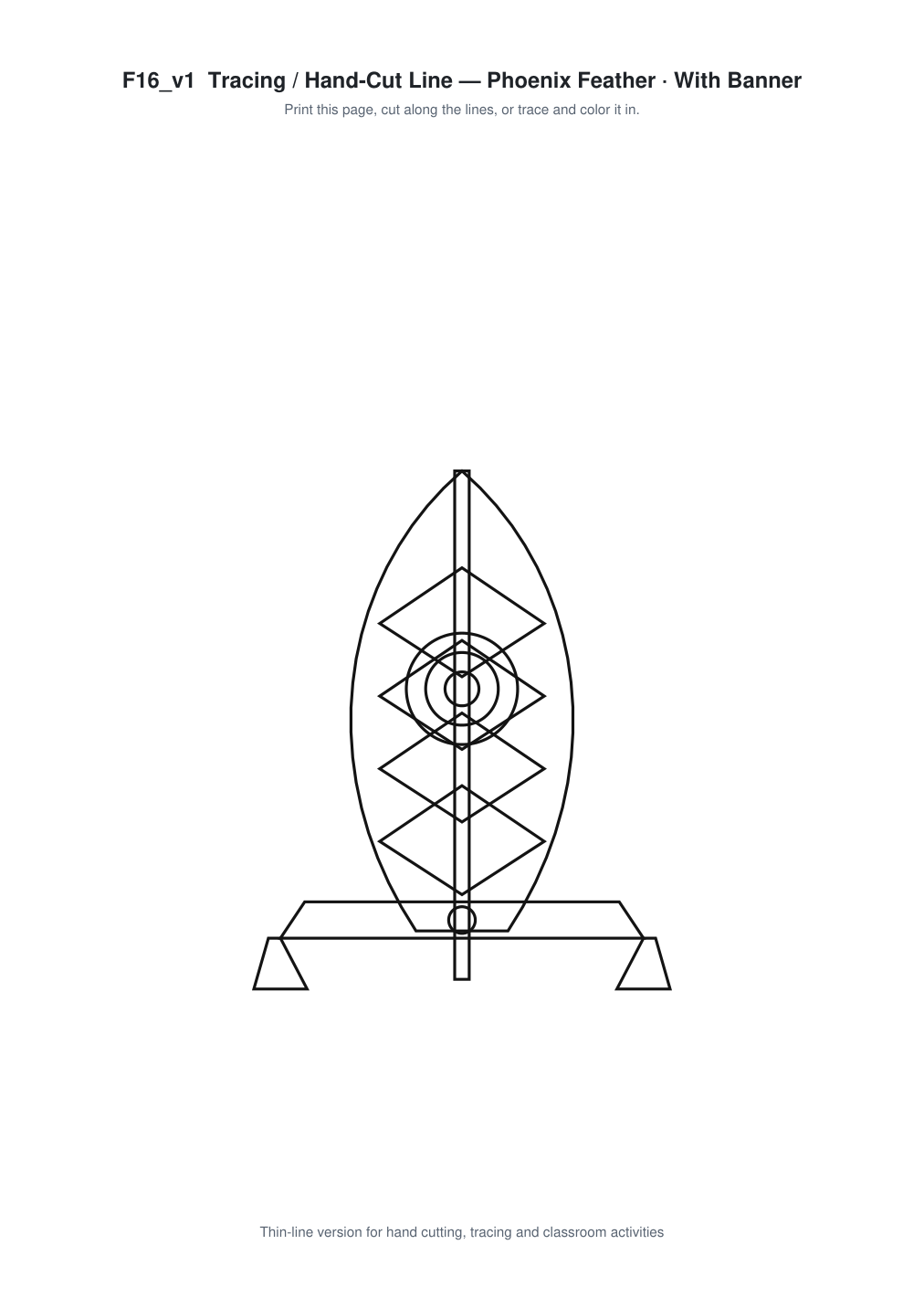 Phoenix Feather Banner Paper Cut - Free SVG + PDF Pack - line art