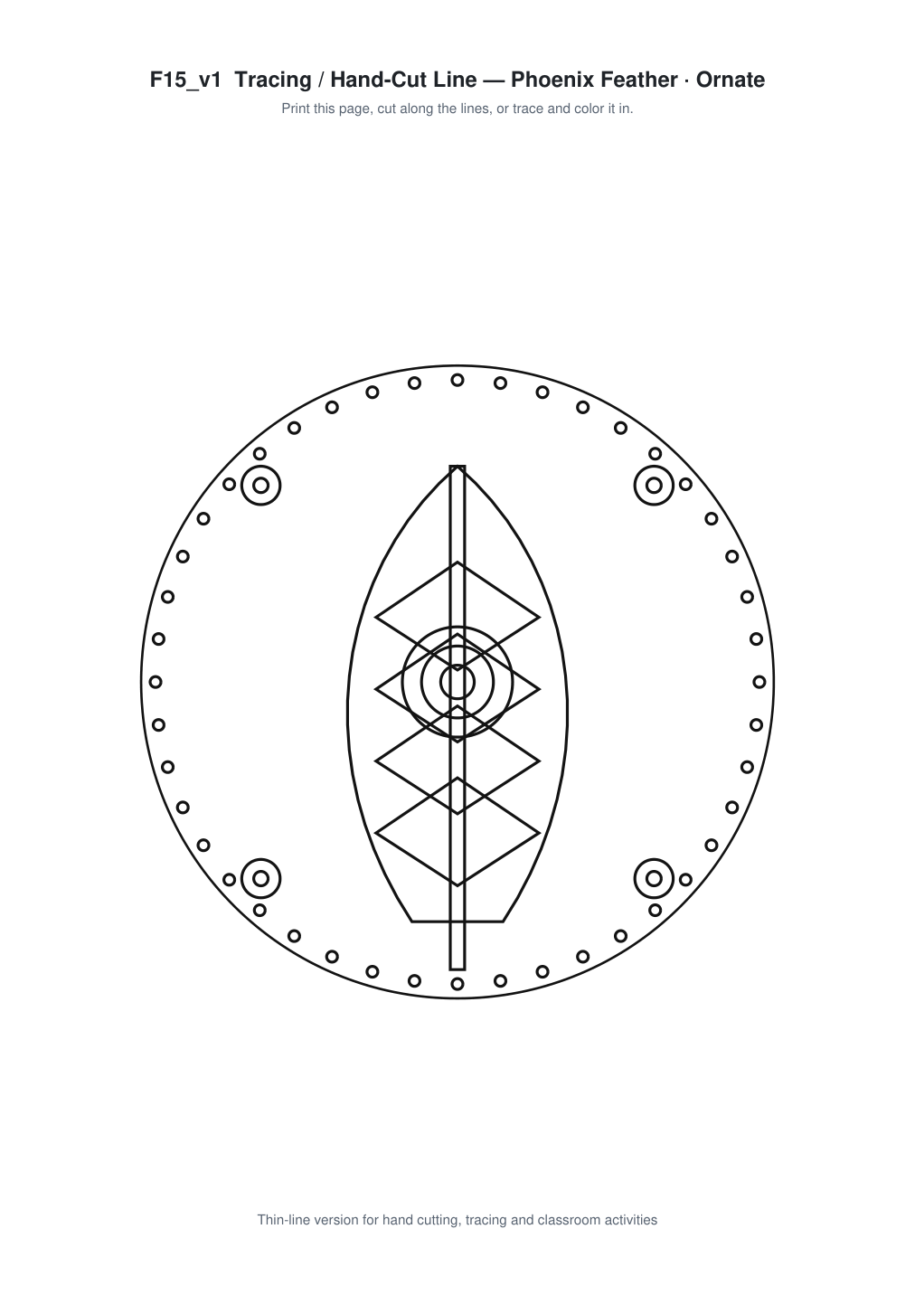 Phoenix Feather Ornate Paper Cut Panel - Free SVG + PDF Pack - line art