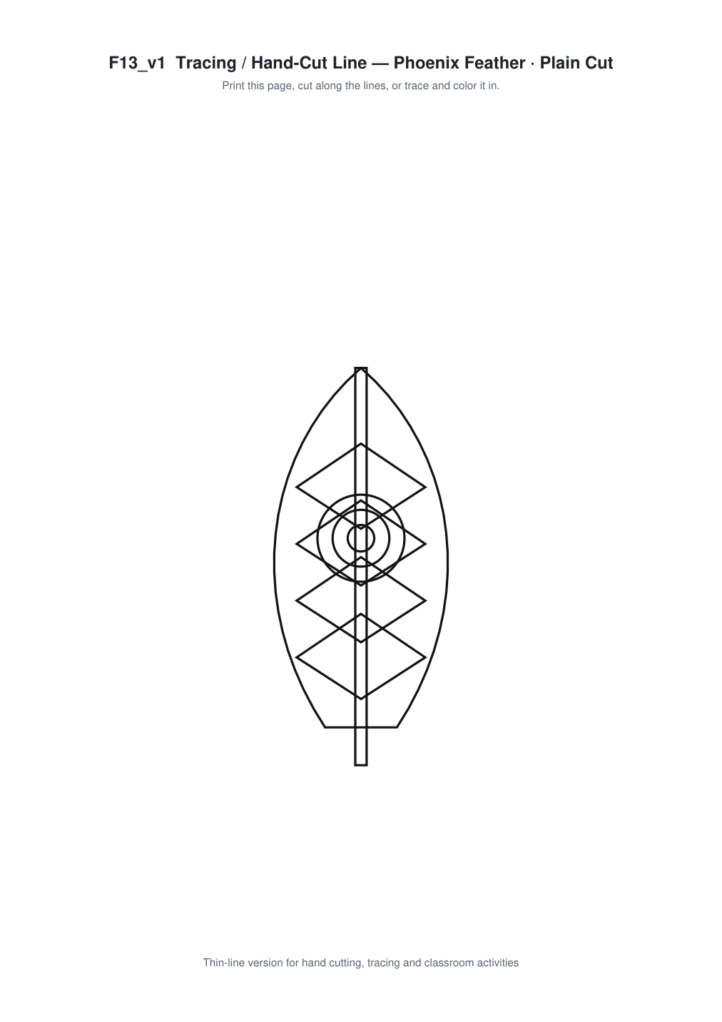 Phoenix Feather Paper Cut Template - Free SVG + PDF Pack - line art