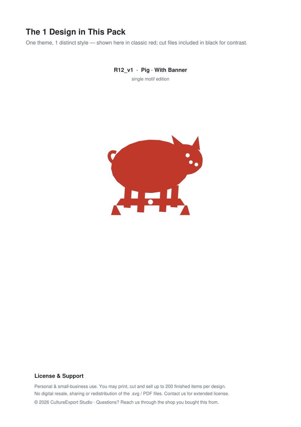 Pig Banner Paper Cut - Free SVG + PDF Pack - design