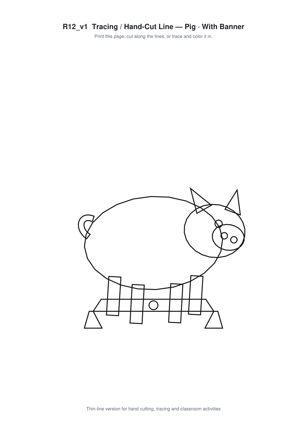 Pig Banner Paper Cut - Free SVG + PDF Pack - line art