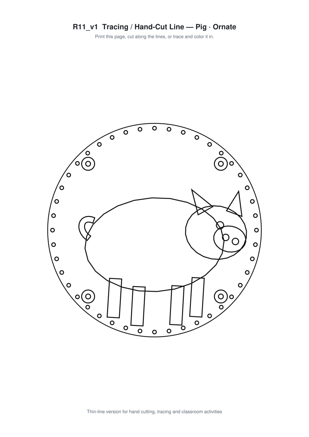 Pig Ornate Paper Cut Panel - Free SVG + PDF Pack - line art