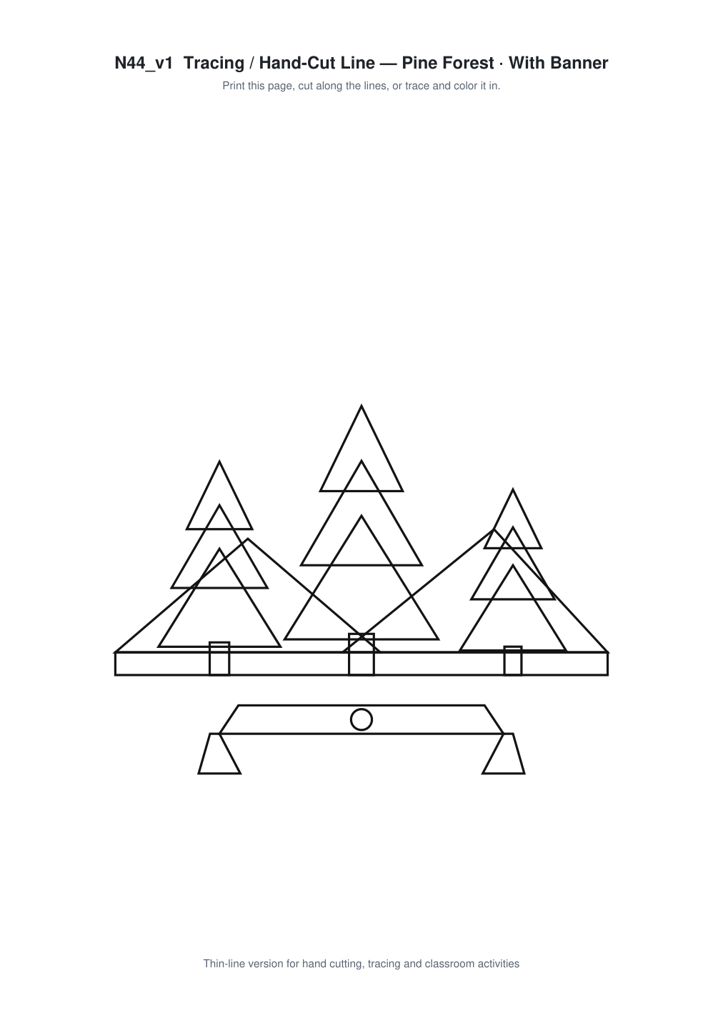 Pine Forest Banner Paper Cut - Free SVG + PDF Pack - line art
