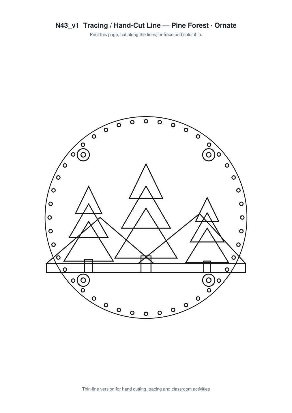 Pine Forest Ornate Paper Cut Panel - Free SVG + PDF Pack - line art