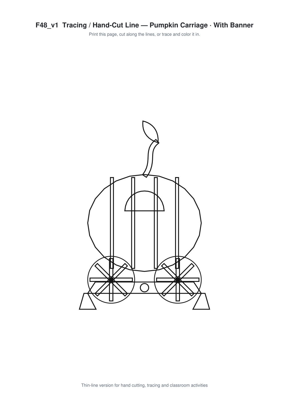 Pumpkin Carriage Banner Paper Cut - Free SVG + PDF Pack - line art