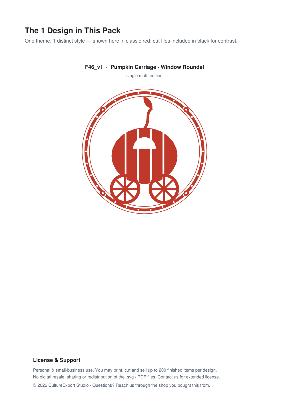 Pumpkin Carriage Window Roundel Paper Cut - Free SVG + PDF Pack - design