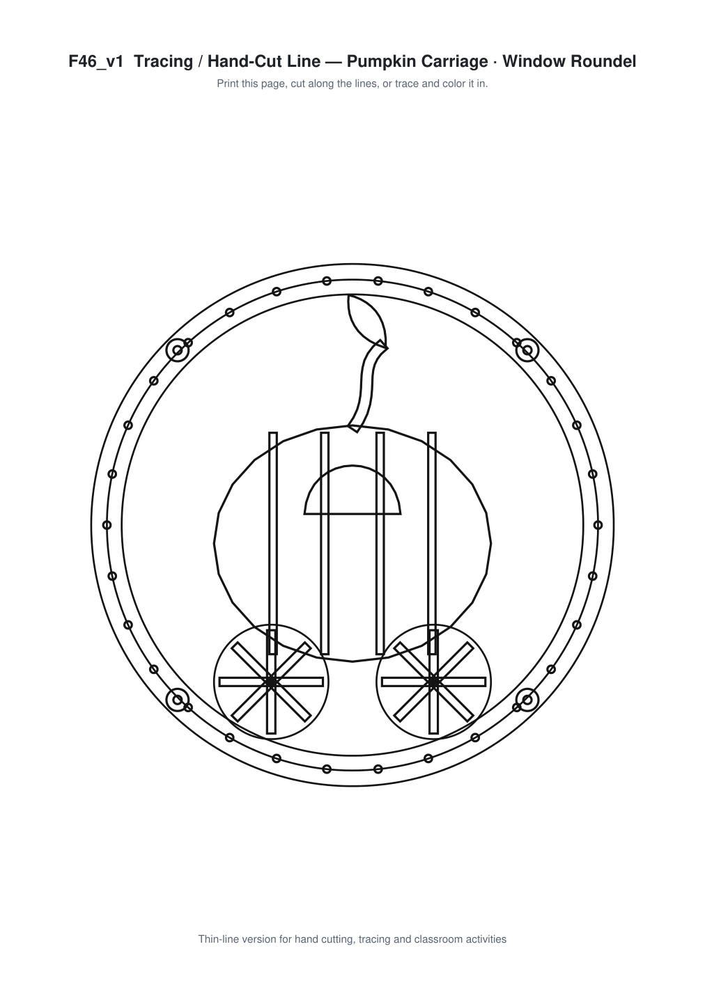 Pumpkin Carriage Window Roundel Paper Cut - Free SVG + PDF Pack - line art