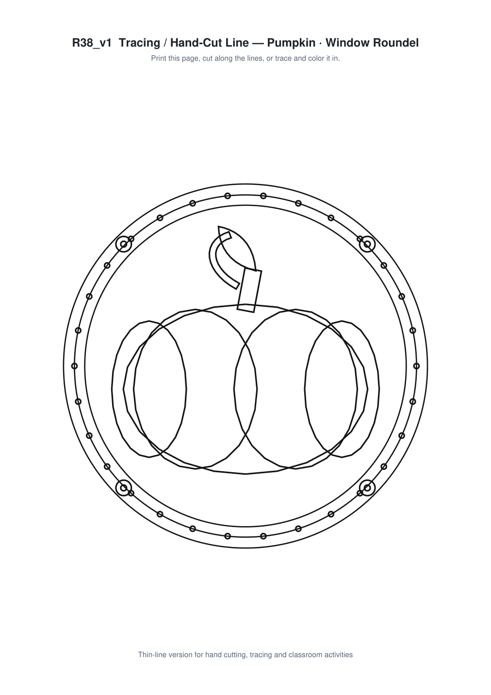 Pumpkin Window Roundel Paper Cut - Free SVG + PDF Pack - line art