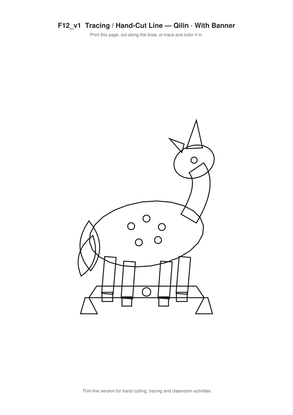Qilin Banner Paper Cut - Free SVG + PDF Pack - line art