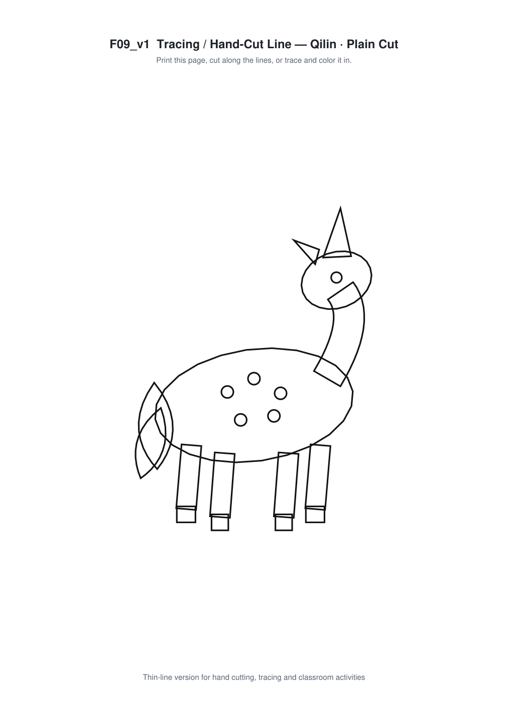 Qilin Paper Cut Template - Free SVG + PDF Pack - line art