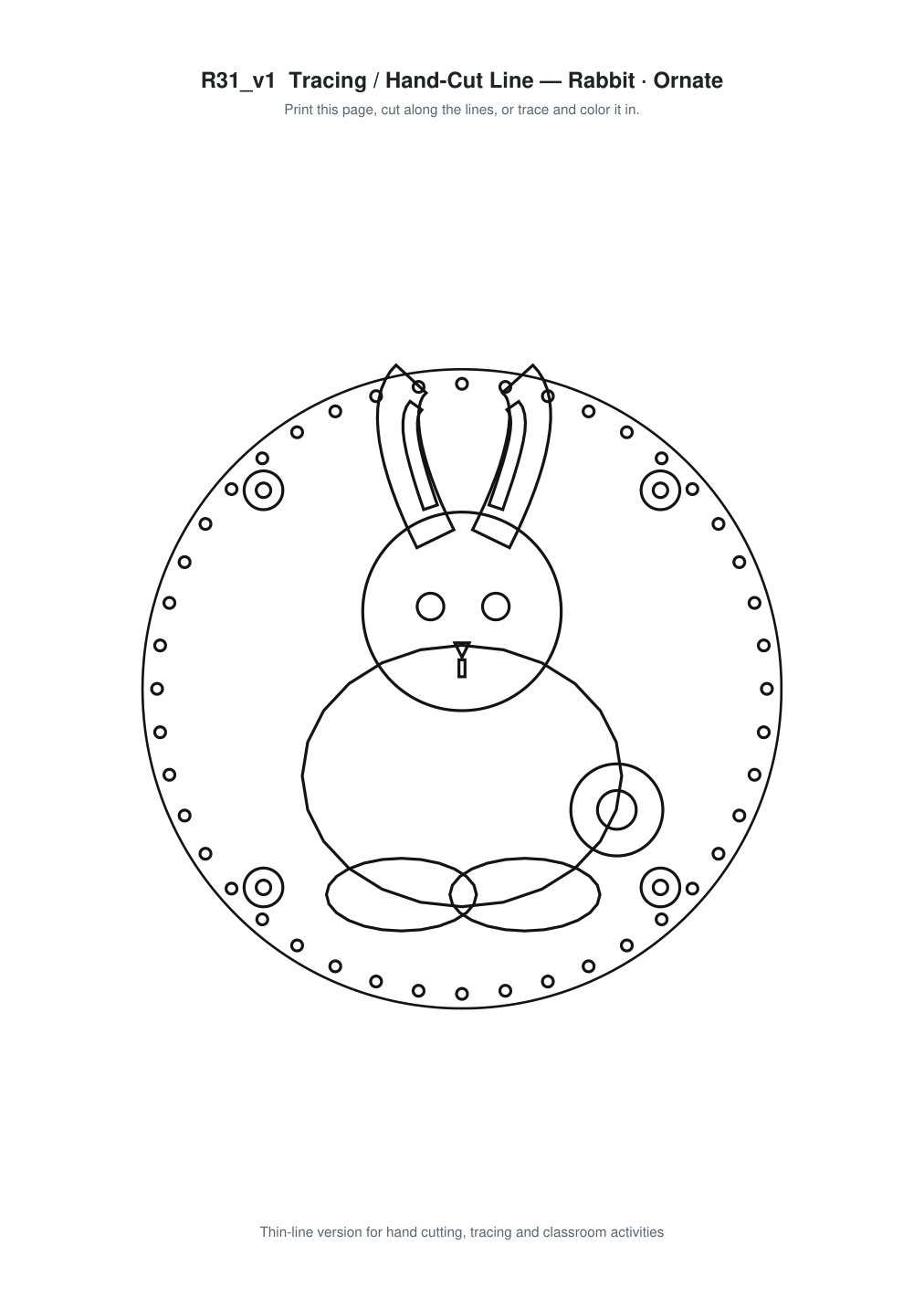 Rabbit Ornate Paper Cut Panel - Free SVG + PDF Pack - line art
