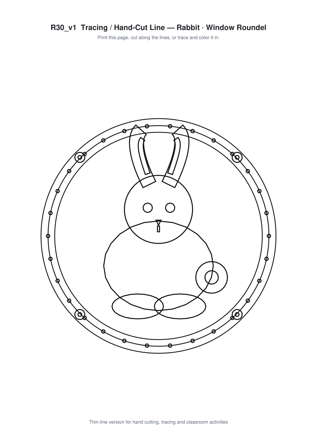 Rabbit Window Roundel Paper Cut - Free SVG + PDF Pack - line art