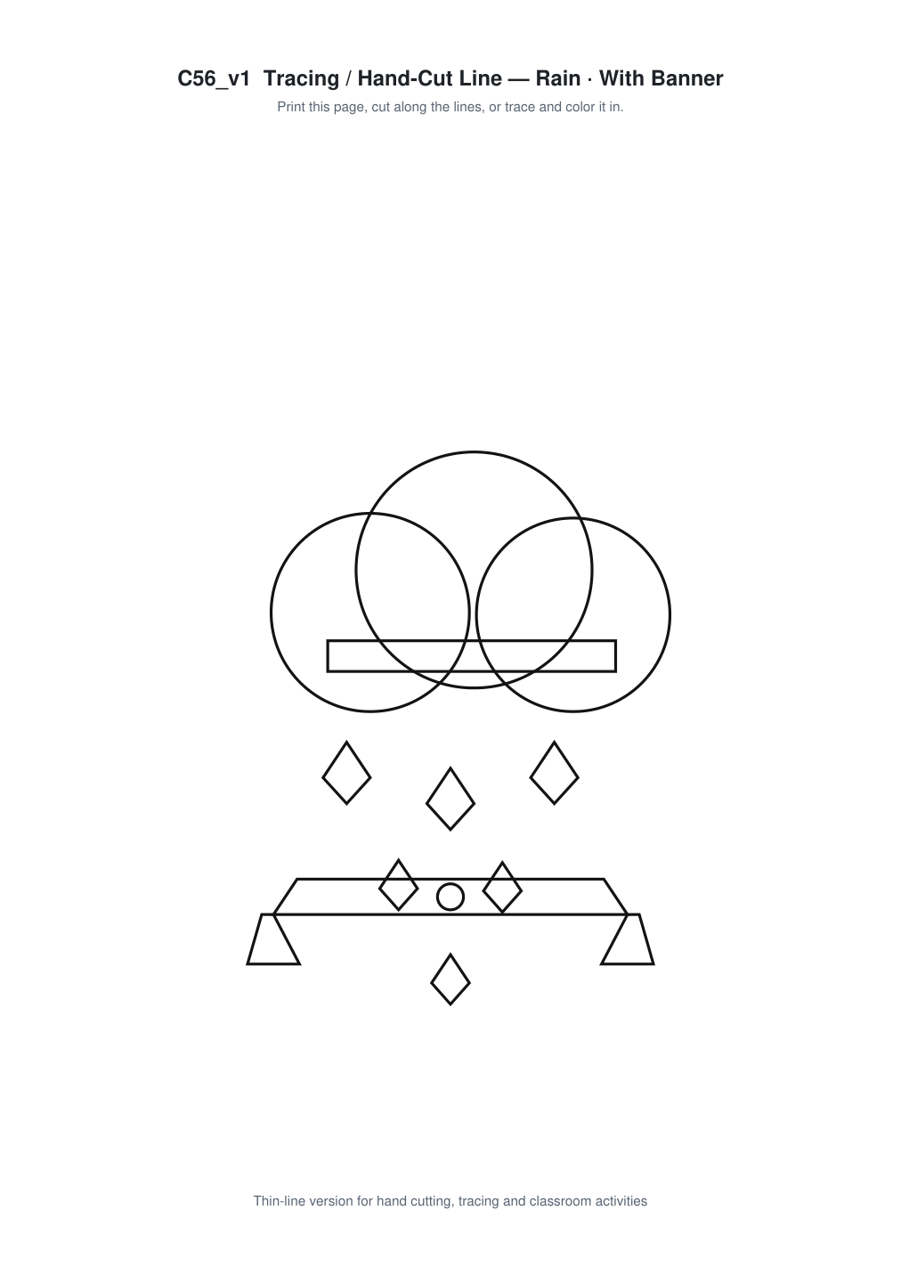 Rain Banner Paper Cut - Free SVG + PDF Pack - line art