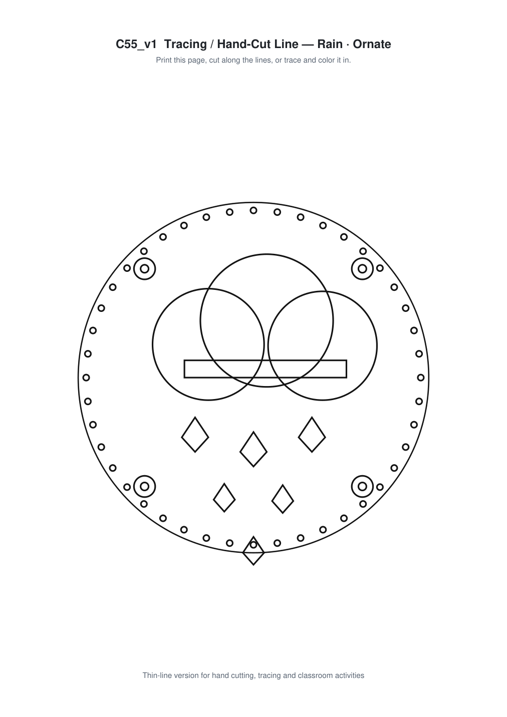Rain Ornate Paper Cut Panel - Free SVG + PDF Pack - line art