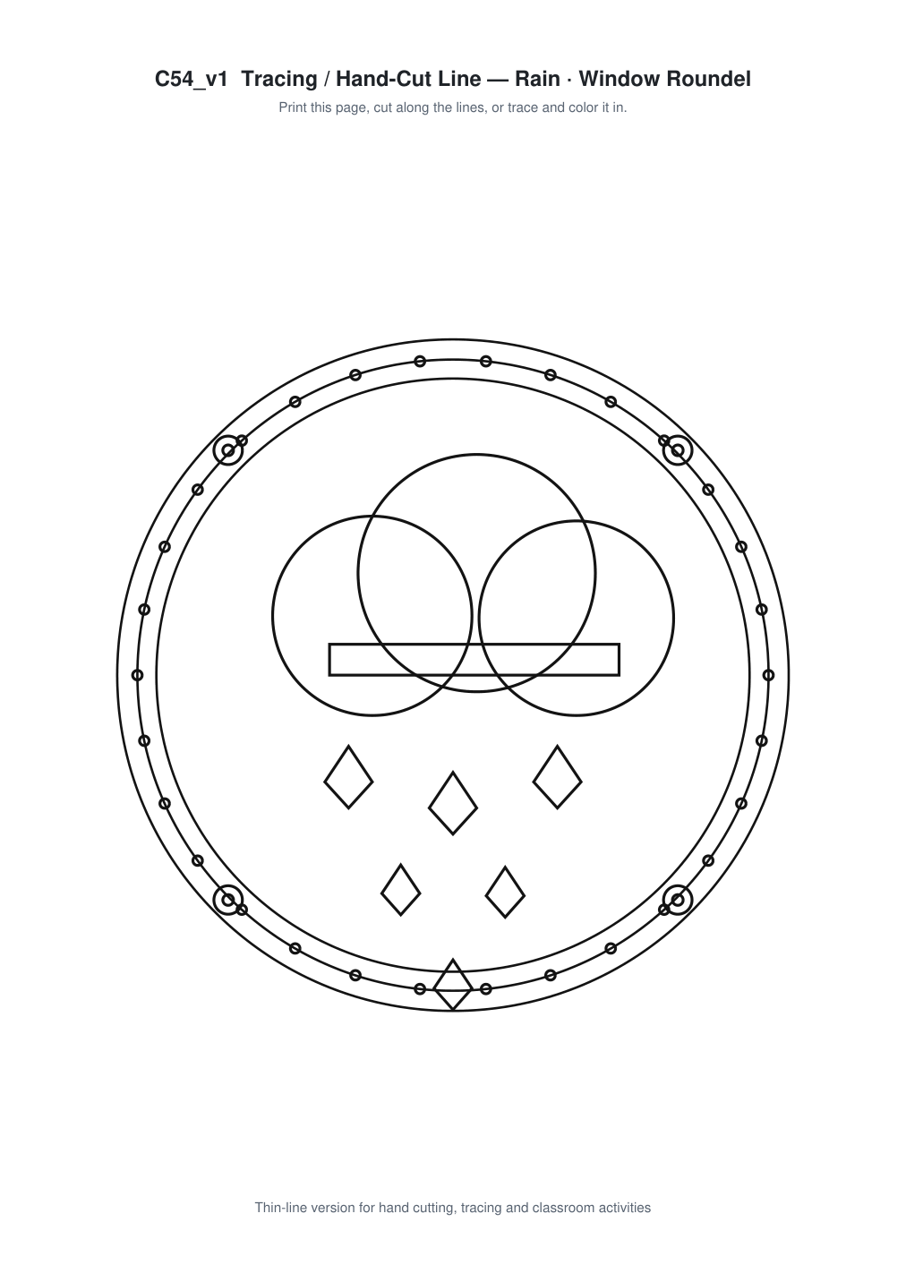 Rain Window Roundel Paper Cut - Free SVG + PDF Pack - line art