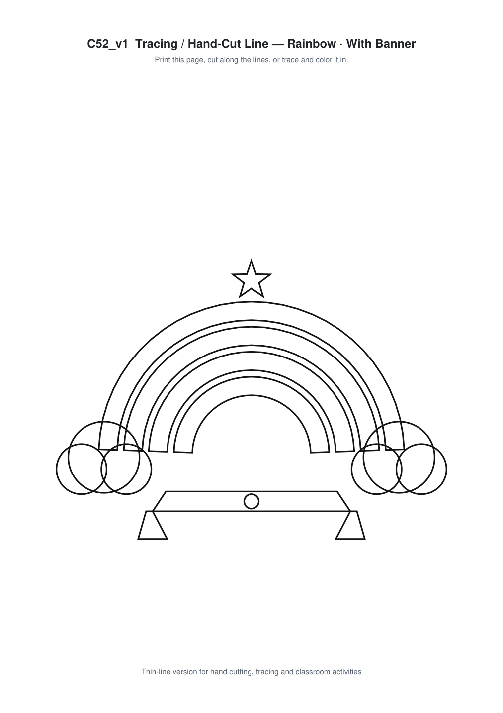 Rainbow Banner Paper Cut - Free SVG + PDF Pack - line art