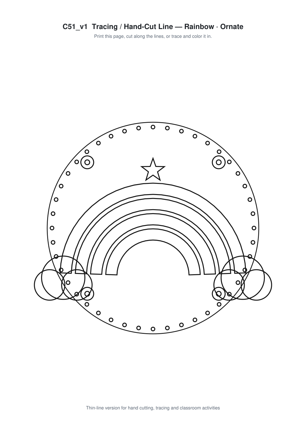 Rainbow Ornate Paper Cut Panel - Free SVG + PDF Pack - line art