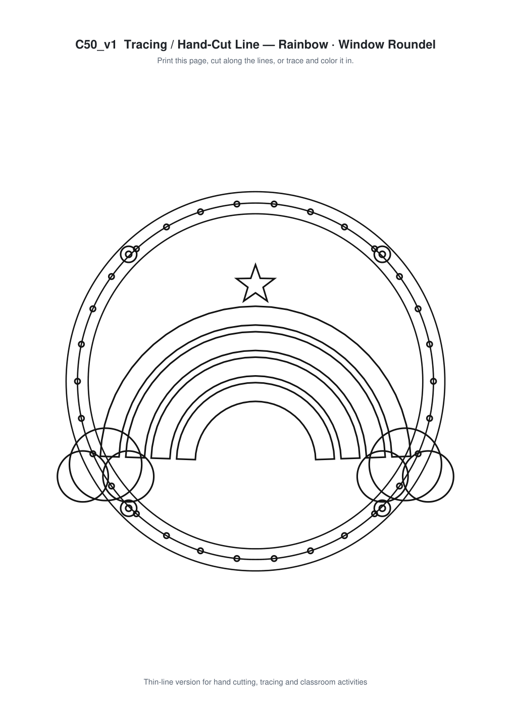 Rainbow Window Roundel Paper Cut - Free SVG + PDF Pack - line art