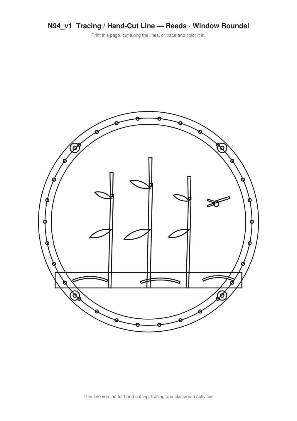 Reeds Window Roundel Paper Cut - Free SVG + PDF Pack - line art