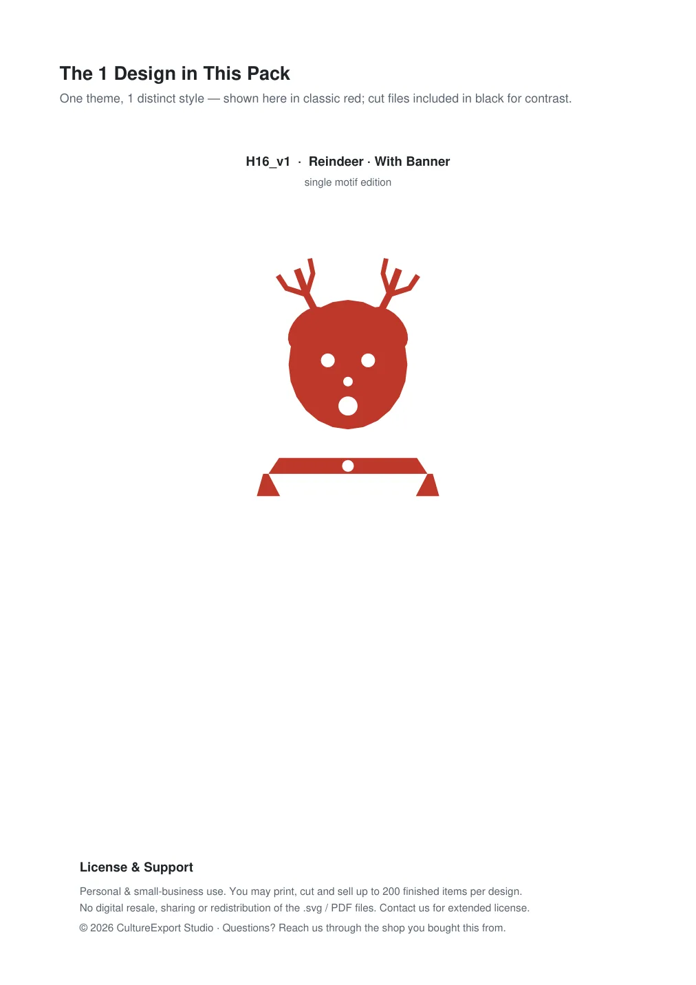 Reindeer Banner Paper Cut - Free SVG + PDF Pack - design