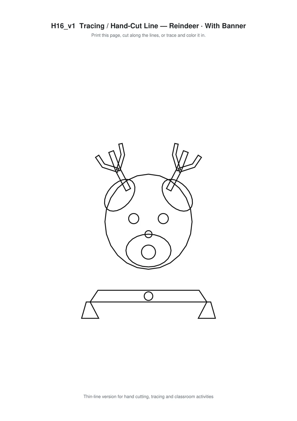 Reindeer Banner Paper Cut - Free SVG + PDF Pack - line art
