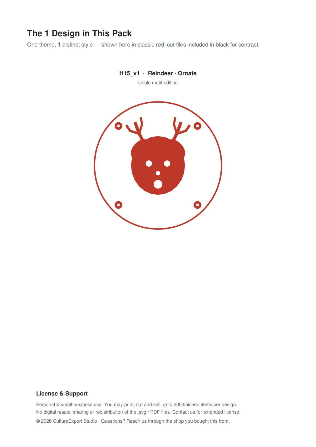 Reindeer Ornate Paper Cut Panel - Free SVG + PDF Pack - design