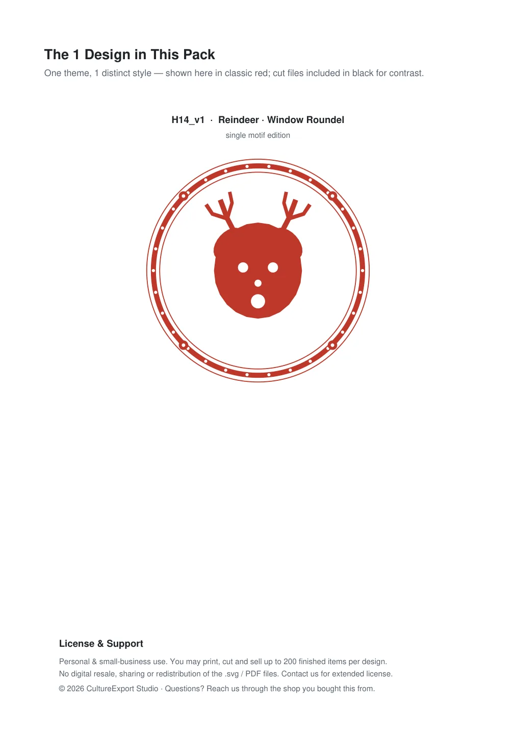 Reindeer Window Roundel Paper Cut - Free SVG + PDF Pack - design