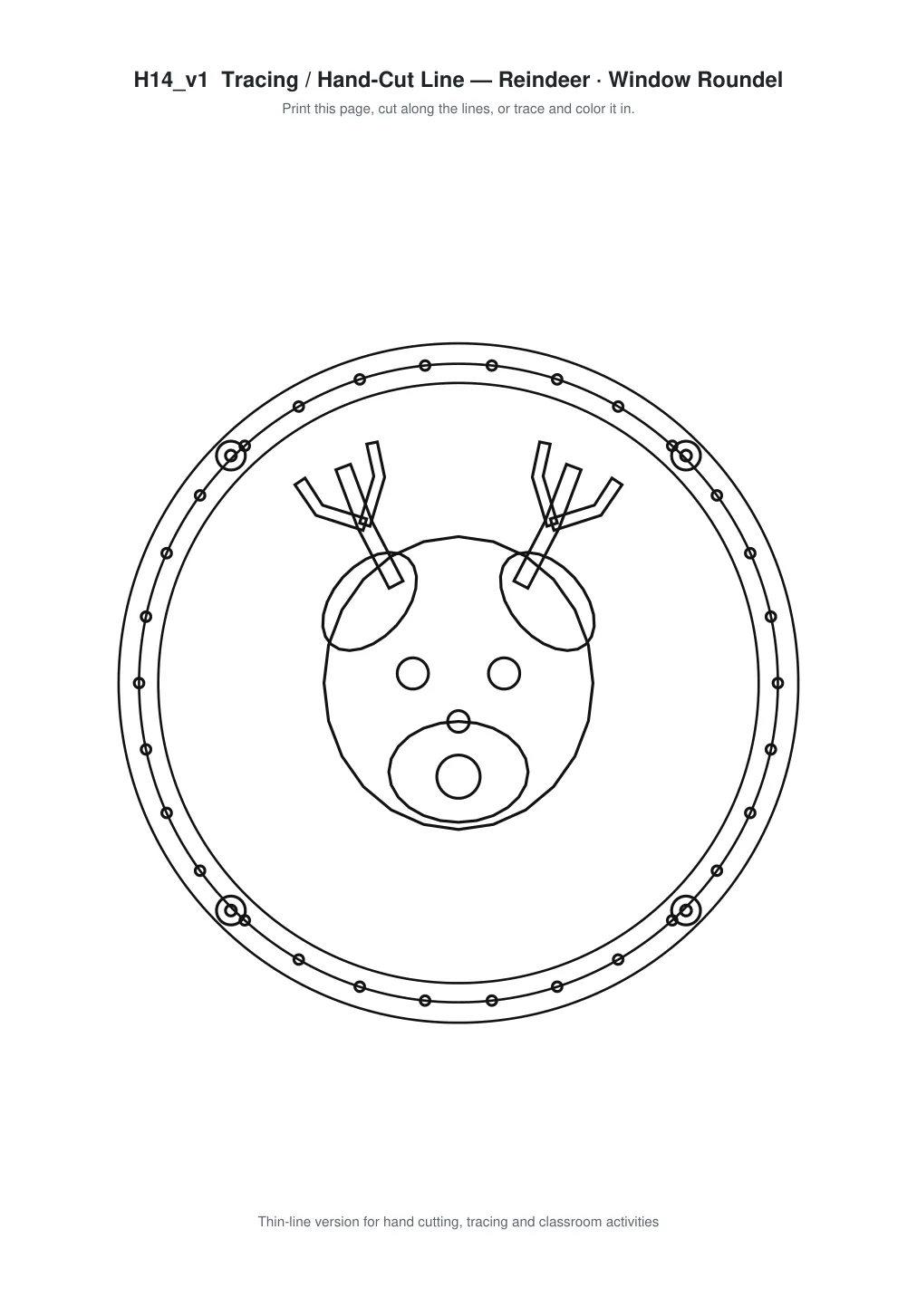 Reindeer Window Roundel Paper Cut - Free SVG + PDF Pack - line art