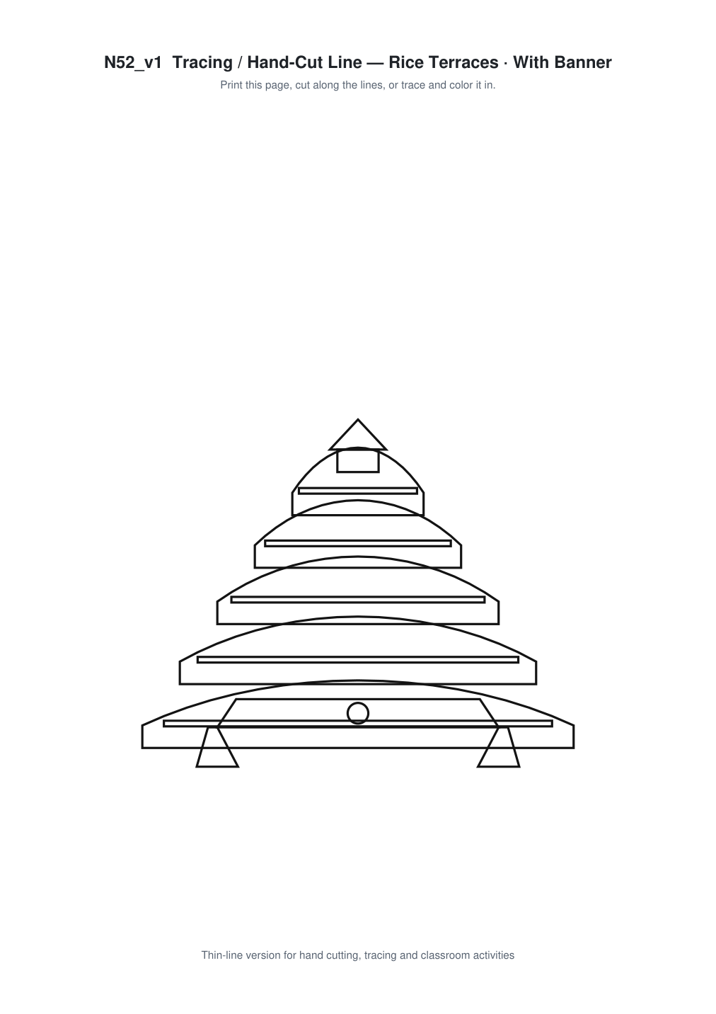 Rice Terraces Banner Paper Cut - Free SVG + PDF Pack - line art