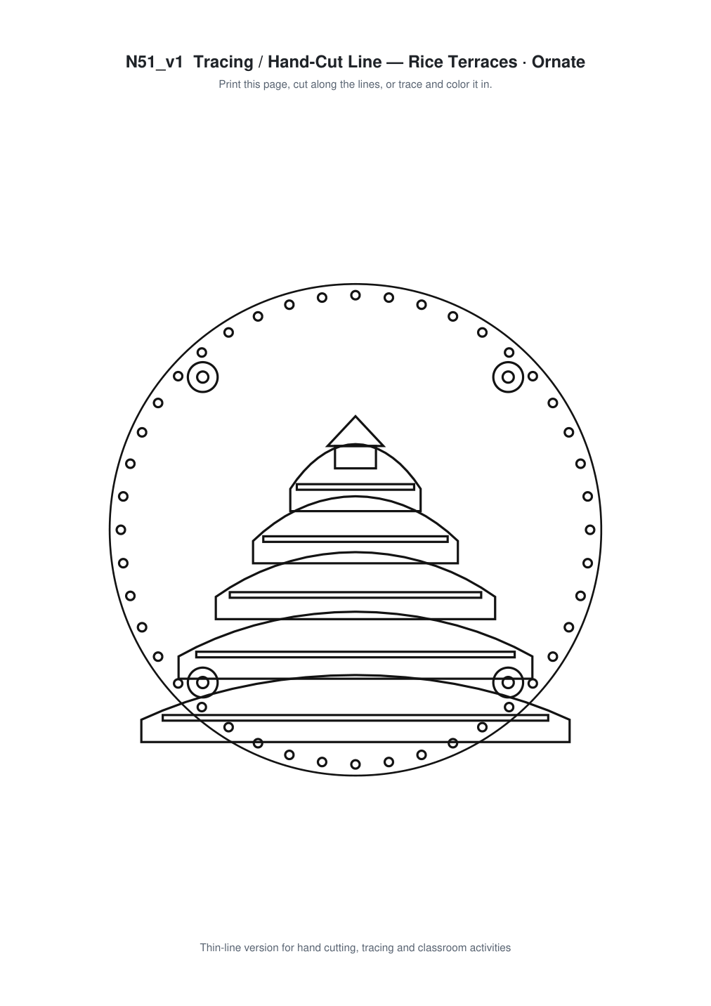 Rice Terraces Ornate Paper Cut Panel - Free SVG + PDF Pack - line art