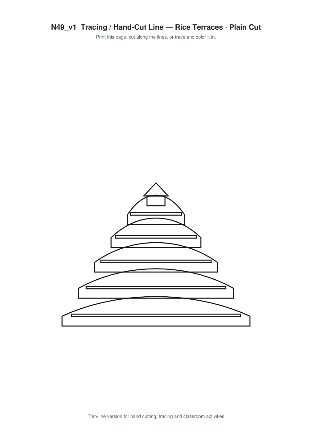 Rice Terraces Paper Cut Template - Free SVG + PDF Pack - line art